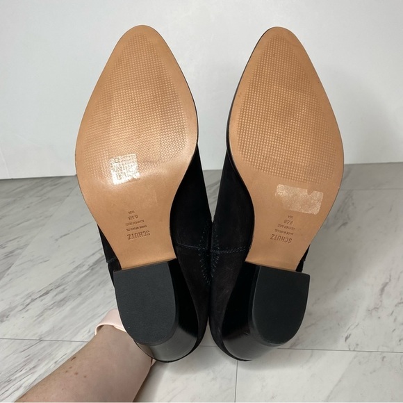 New! Schutz Jacqueline Low Profile Black Suede Bootie 8.5 - Picture 11 of 12